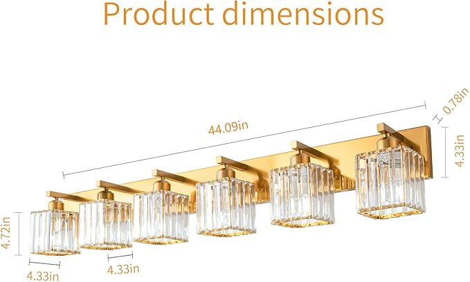 Modern 6-Light Gold Brushed Brass Finish Crystal Wall Light for Bathroom Vanity