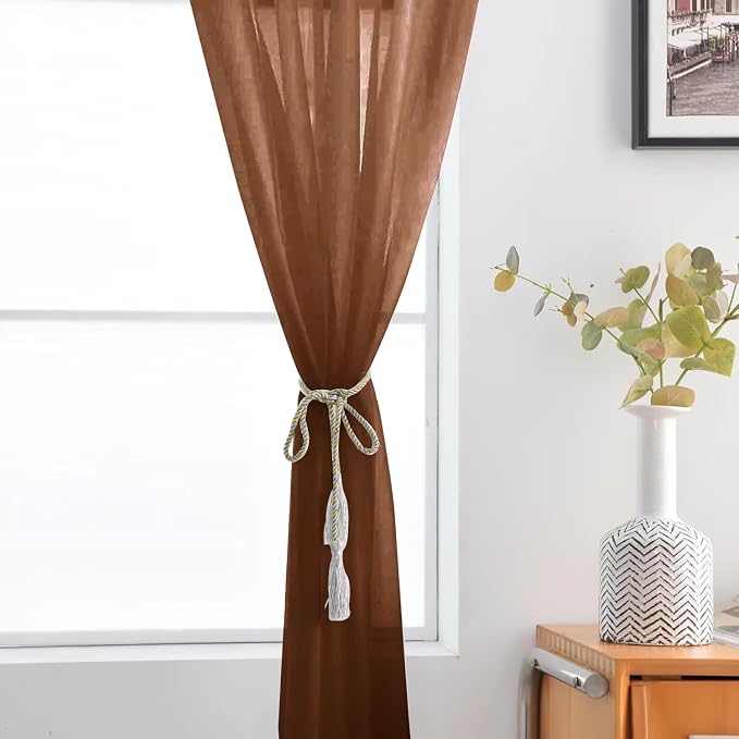 SpaceDresser Brown Sheer Curtains 4 Panels Rod Pocket Semi-Sheer Curtain 63 - Image 6