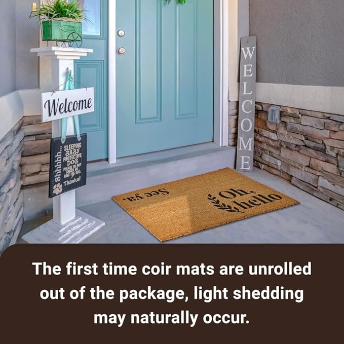 KANKUN Coco Coir Door Mat with Heavy Duty Backing, Welcome Doormat (17" x 30"), Doormat Entrance (Oh Hello)