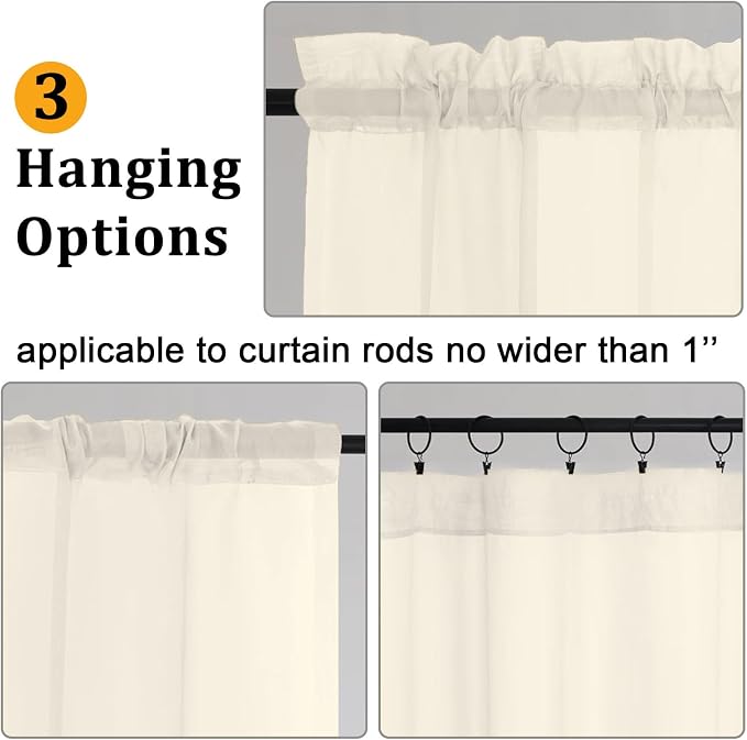 Gwine Cream Sheer Curtains for Living Room 45 inches Long, Short Voile Light - Image 4
