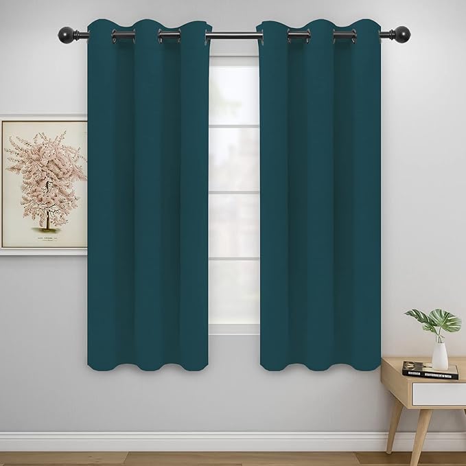 Easy-Going Blackout Curtains for Bedroom, Solid Thermal Insulated Grommet and Noise Reduction Window Drapes, Room Darkening Curtains for Living Room, 2 Panels(42x72 in, Peacock Blue)