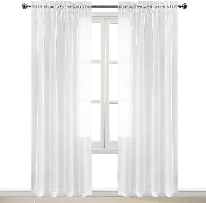 DWCN White Sheer Curtains Semi Transparent Voile Rod Pocket Curtains - Image 9
