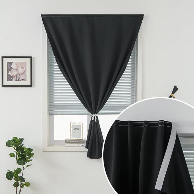 Thermal Blackout Curtains with Self-Adhesive Tape, No Rod No Drill Easy Install - Image 2