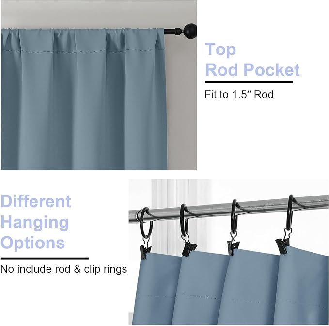Simplebrand Ava Stone Blue Short 30 Inches Blackout Curtain 2 Panels Set - Image 5