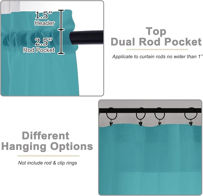 Turquoise Sheer Curtains 84 Inches Long 2 Panels, Soft Airy Light Filtering - Image 4