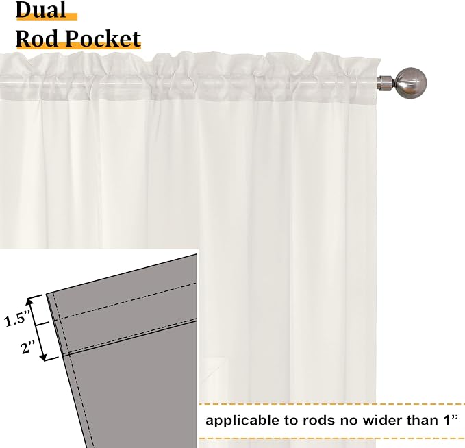 Aiyufeng 2 Pack: Basic Ivory Sheer Curtain Drapes - Image 3