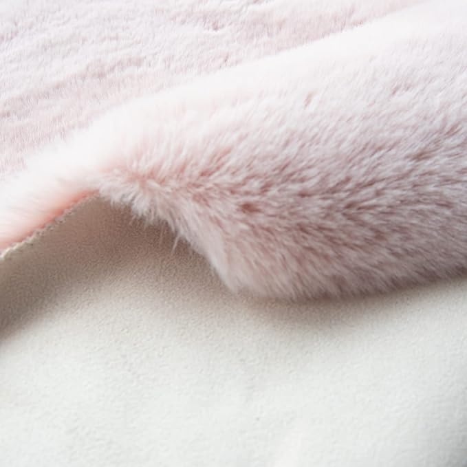 ORINOVA Pink Round Rug 5ft Washable Fluffy Faux Rabbit Fur Area Rugs - Image 8
