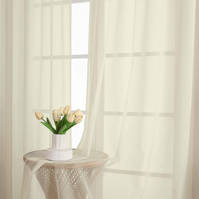 Cream Sheer Curtains 120 Inches Long 2 Panels Set, Airy Lightweight Sheer Cream - Image 6