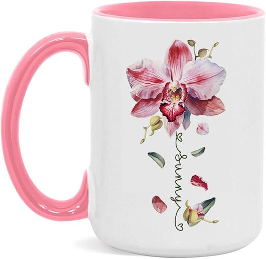 Novelty Coffee Cup With Orchid Design, Personalized Name Flower Accent Mug, Custom Orchid Flower Ceramic Cup 11oz 15oz, Customized Flower Lover Mug, Gift For Family Member