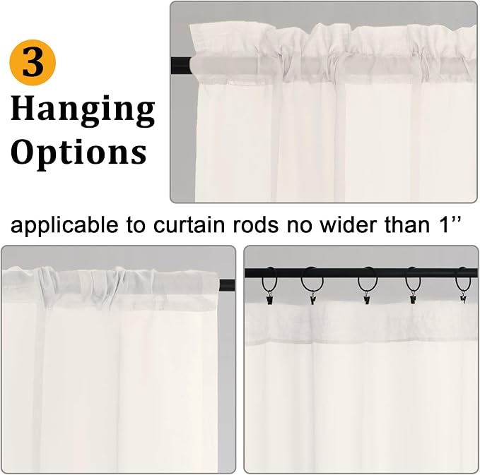 Gwine Ivory Sheer Curtains 30 Inch Length, Short Light Filtering Voile Small - Image 5