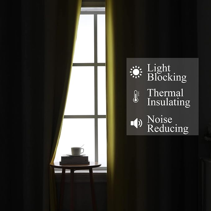Grey and Yellow Blackout Curtains 84 Inch Length 2 Panels Set, 100% Blackout - Image 3