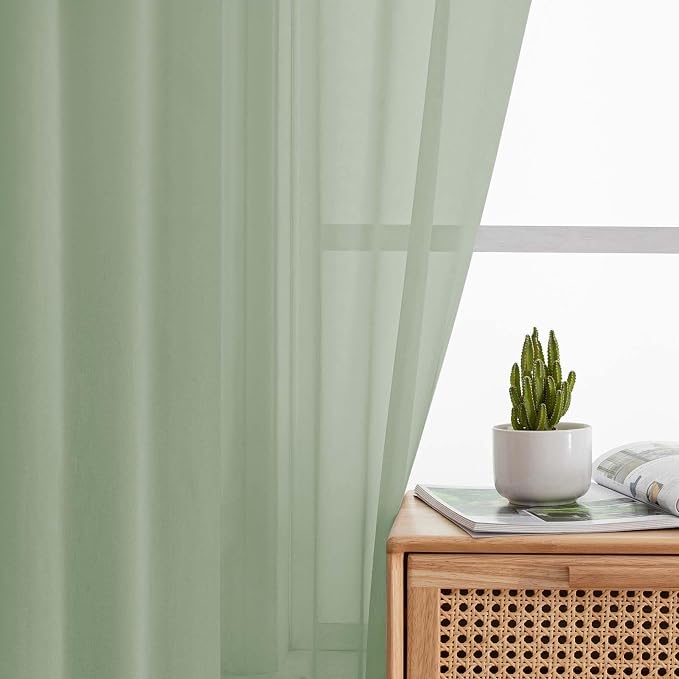 Sage Green Sheer Curtains for Bedroom Living Room 90 Inches Long 2 Panels Set - Image 6