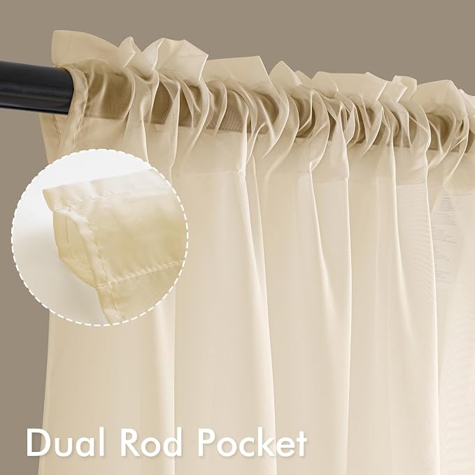 MIULEE Butter Cream Sheer Curtains 90 Inches Long 4 Panels 54 x 90 Inches | - Image 2