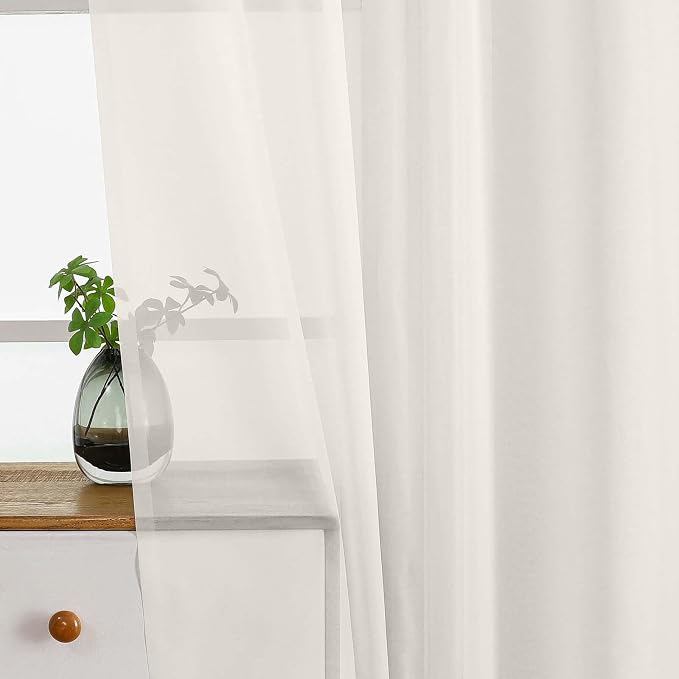 Ivory Sheer Curtains Tier 30 Inches Length 2 Panels Set, Light Filtering - Image 4