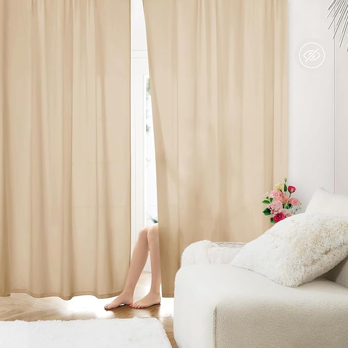 HOMEIDEAS Non-See-Through Beige Privacy Sheer Curtains, 52 X 54 Inches Long 2 by HOMEIDEAS
