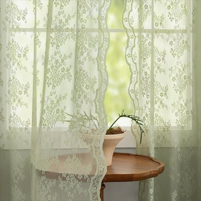 YJ YANJUN Vintage Lace Curtains 108 Inches Long-Victorian Floral Pattern Boho - Image 4