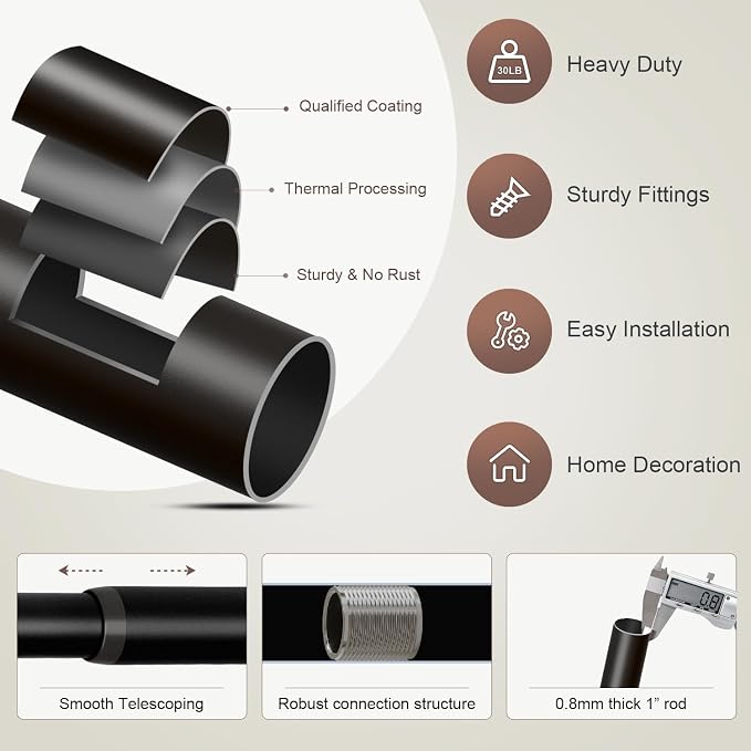 Lootkell 2 Pack Modern Black Curtain Rods Set - Image 7