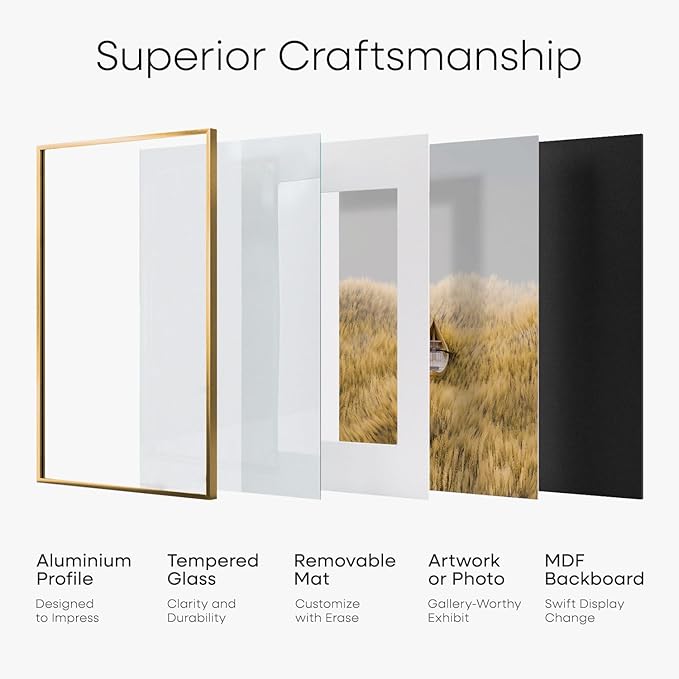 Homeforia 22x28 Picture Frame Bronze, High End Metal 22 x 28 Large Poster Frames with Mat 18 by 24 Photo, 22x28 Brass Frame Matted to 18x24 Print, 28x22 Thin Frames, Tempered Glass, Wall Kit, Set of 1