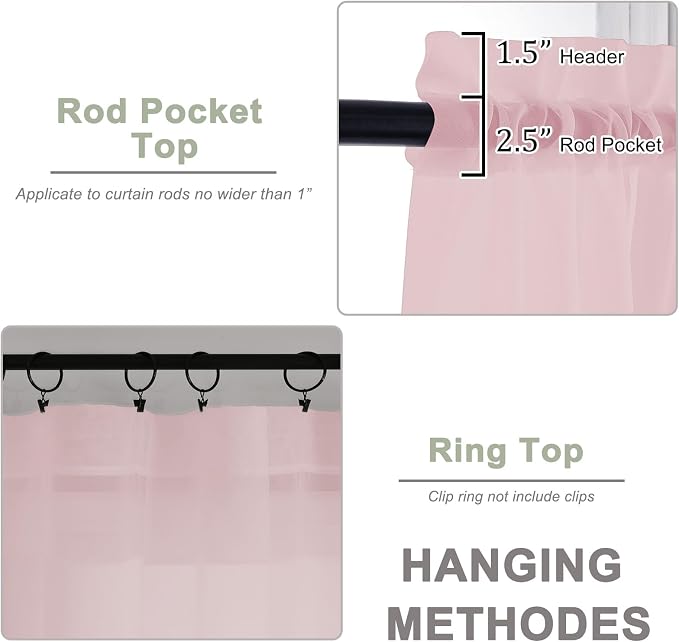 Blush Sheer Curtains 72 Inches Long 2 Panels Set, Transparent Voile Sheer - Image 4