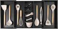 Adjustable Kitchen Drawer Organizer for Utensils and Junk, Food-Safe Contract Grade with 100% Sustainable Wood, Expandable from 19 to 33 Inches Wide - Black Bamboo