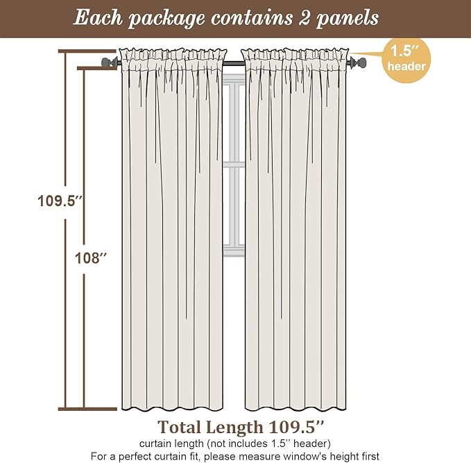 Chyhomenyc Extra Long Chocolate Sheer Curtains 108 Inch Length 2 Panels Set - Image 4