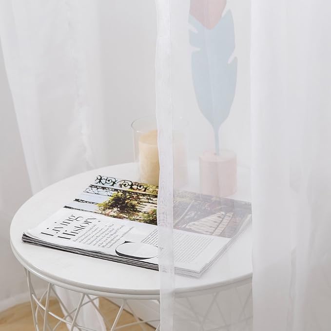 MIULEE 2 Panels Solid Color White Sheer Window Curtains Elegant Window Voile - Image 4