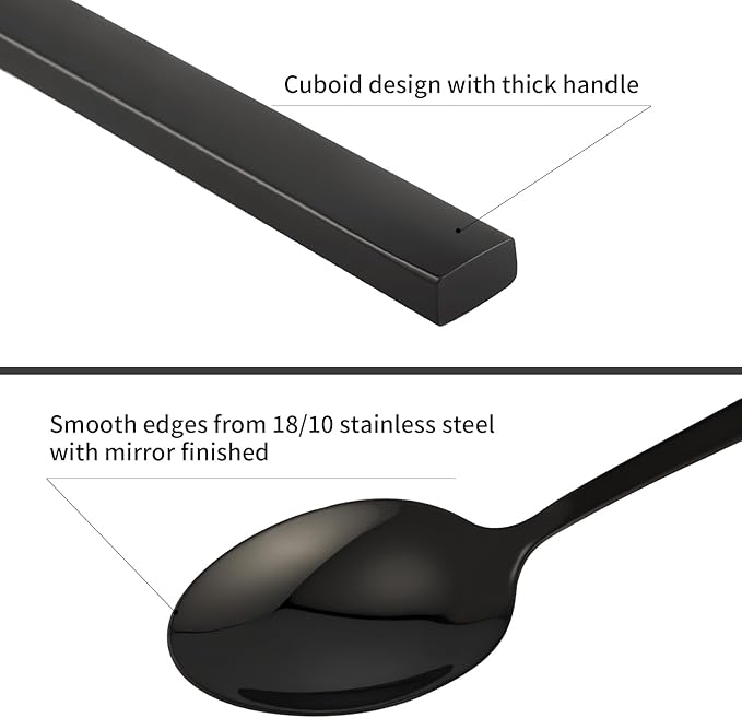 Stainless Steel Flatware Set Hand Forged 18/10 Silverware Set Mirror Black Cutlery Set with Cuboid Handle Matte Finished 20 Pieces Home Event Use Wedding Housewarming Gift Service for 4