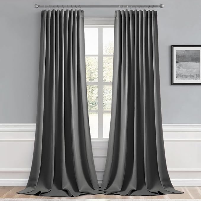 MIULEE Grey Back Tab Blackout Curtains 52x96 Inch Long 2 Panels Set | Rod - Image 9
