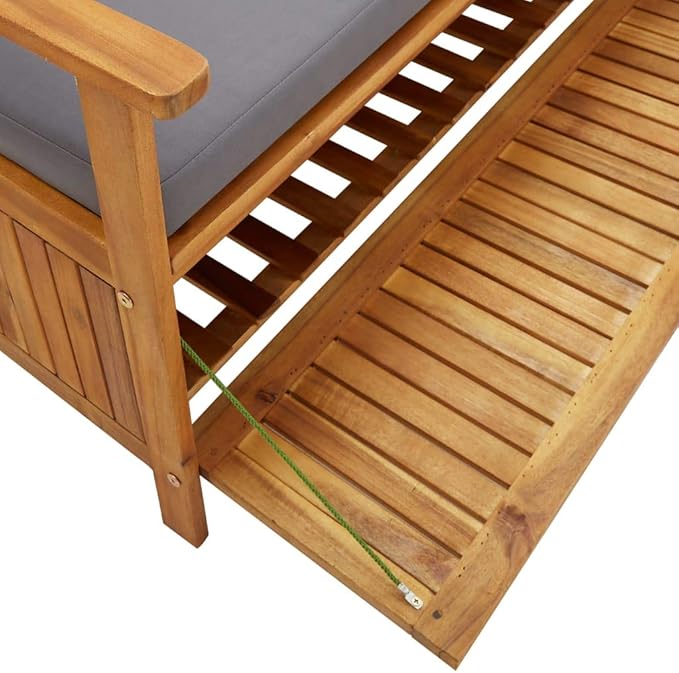 vidaXL Patio Storage Bench 47.2", Solid Acacia Wood, Dark Gray Cushion, Ample Storage Compartment, Rustic Style, Home and Garden Furniture