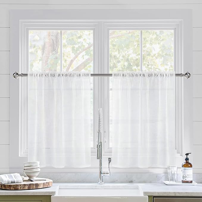 DWCN Short White Sheer Curtains 36 inches Long 2 Panels, Kitchen Tiers Valances by DWCN
