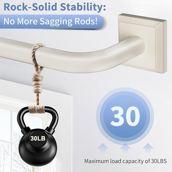 Beige White Curtain Rods for Windows 66-120Inch Heavy Duty French Return Rod - Image 5