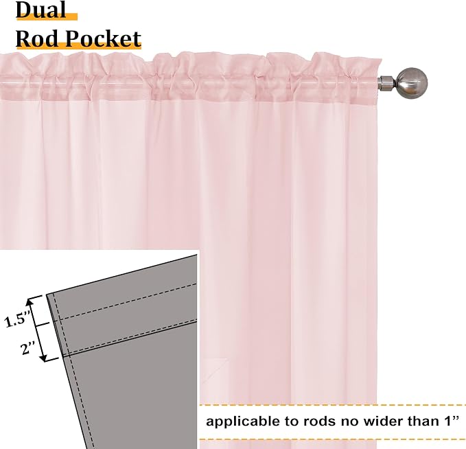Aiyufeng Blush Pink Sheer Curtains 90 Inches Long 2 Panels Set, Light Filtering - Image 4