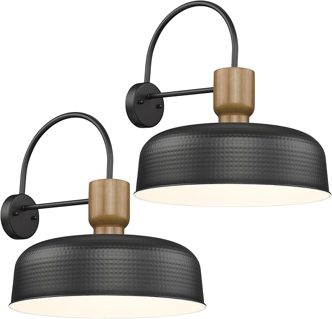 Outdoor Barn Light Gooseneck Barn Light, Farmhouse Exterior Wall Mount Light Vintage Wall Lighting Fixture Industrial Sconce Lantern for Porch, Entryway, Garage, Black, 2 Pack, Large