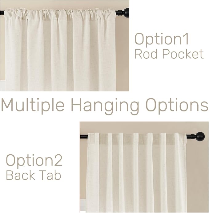 Joydeco Linen Curtains 2 Panel Set, Light Filtering, Ivory Linen Curtains 90 - Image 3