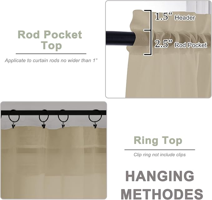 OWENIE Taupe Sheer Curtains 72 Inches Long 2 Panels Set, Transparent Voile - Image 4