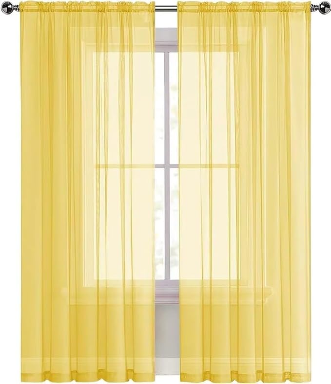SpaceDresser Yellow Sheer Curtains 4 Panels Rod Pocket Semi-Sheer Curtain 90 - Image 4