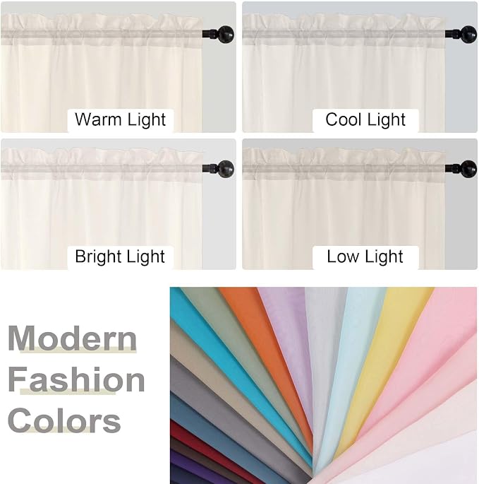 Cream Kitchen Curtains 30 Inch Length Tier 2 PCS, Solid Soft Airy Half Curtains - Image 5