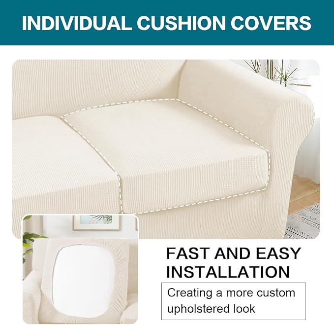 Turquoize 3 Piece Sofa Covers for 2 Cushion Couch Sofa Slipcover Soft Couch - Image 5