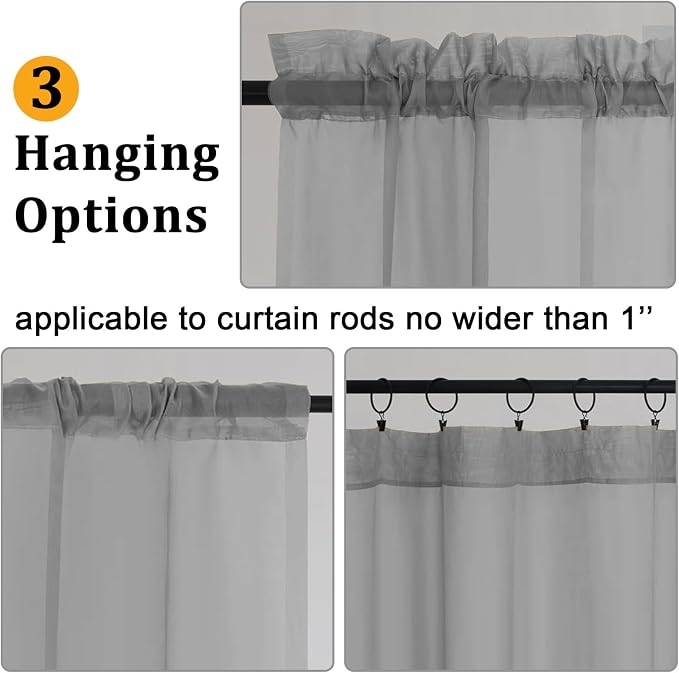 Gwine Charcoal Grey Sheer Curtains 63 Inch Length - Image 4
