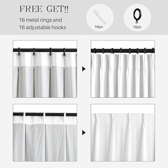 Pinch Pleated Linen White Blackout Curtains 84 Inches Long - Image 4