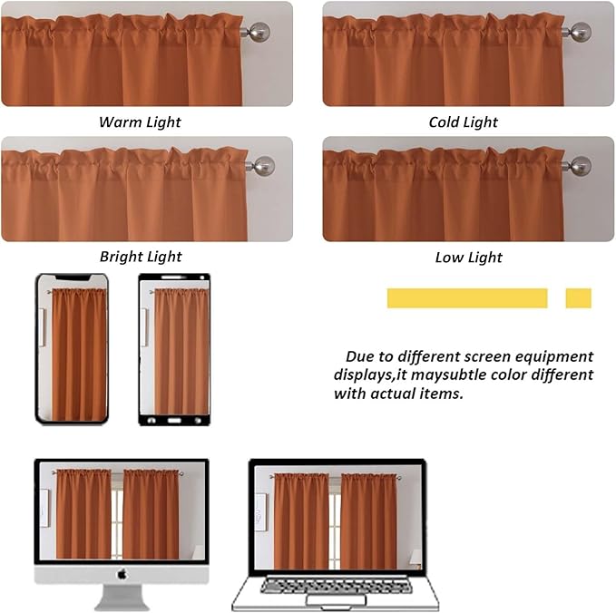 Chyhomenyc Orange Valance for Windows, Light Filtering Faux Linen Textured - Image 4