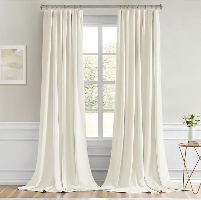 MIULEE Cream Back Tab Blackout Curtains 52x108 Inch Long 2 Panels Set | Rod - Image 9
