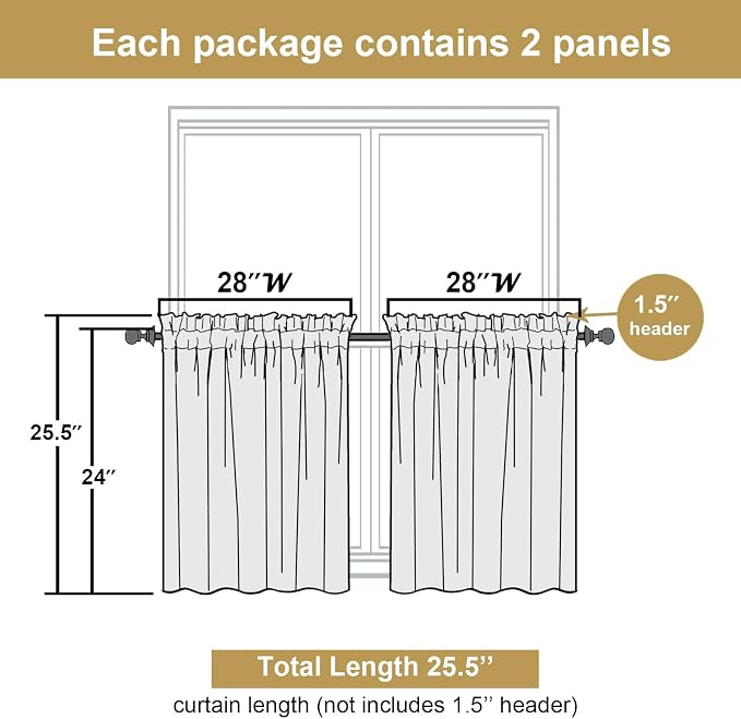Lecloud Leia White Sheer Kitchen Curtains 24 Inch Length 2 Pcs, Jacquard Leaf - Image 3
