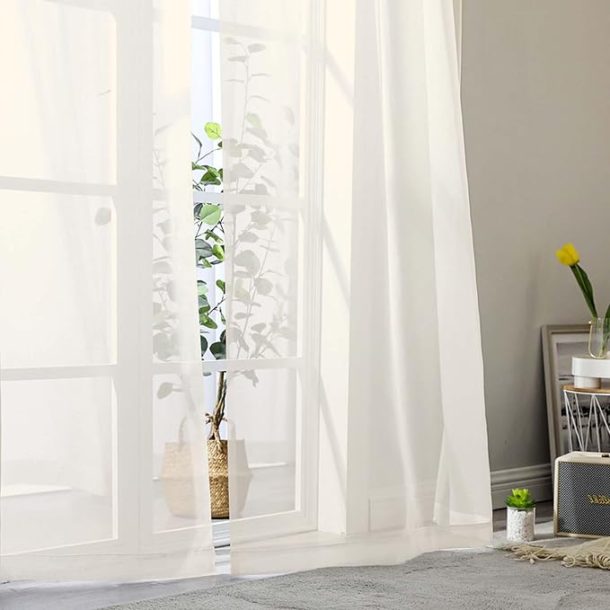 Extra Long Sheer Cream Curtains - Image 7