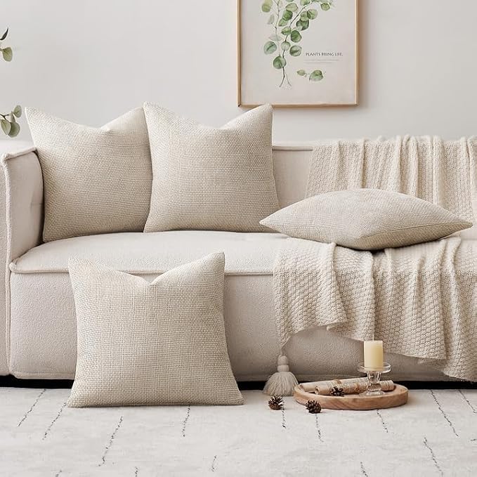 MIULEE Soft Decorative Chenille Euro Pillow Covers Cream 24x24 Pack of 4 | - Image 5