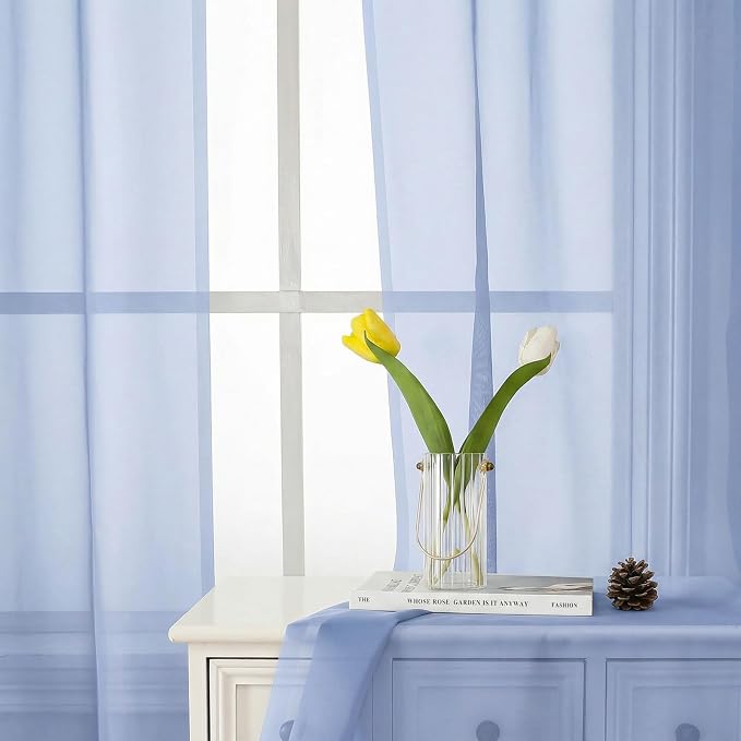Denim Blue Sheer Curtains 84 Inches Long 2 Panels, Light Filtering Bedroom - Image 2