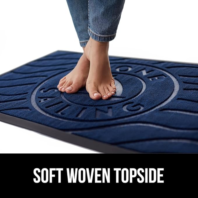 GORILLA GRIP 100% Waterproof All-Season WeatherMax Doormat 35x23, US Designed Natural Rubber, Stain and Fade Resistant, Low Profile Indoor Outdoor Door Mats, Easy Clean Patio Mat, Blue Sailing