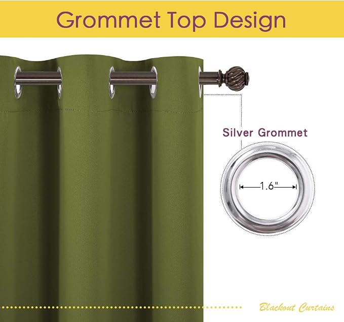 NICETOWN Living Room Blackout Window Curtains Thermal Insulated Solid Grommet - Image 2