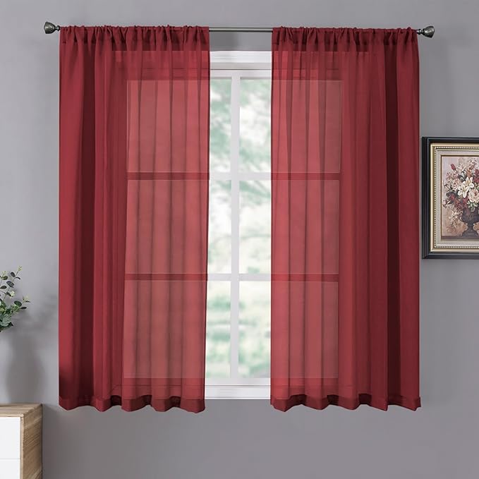 Tollpiz Short Sheer Curtains Living Room Linen Textured Curtain Sheers Light by Tollpiz