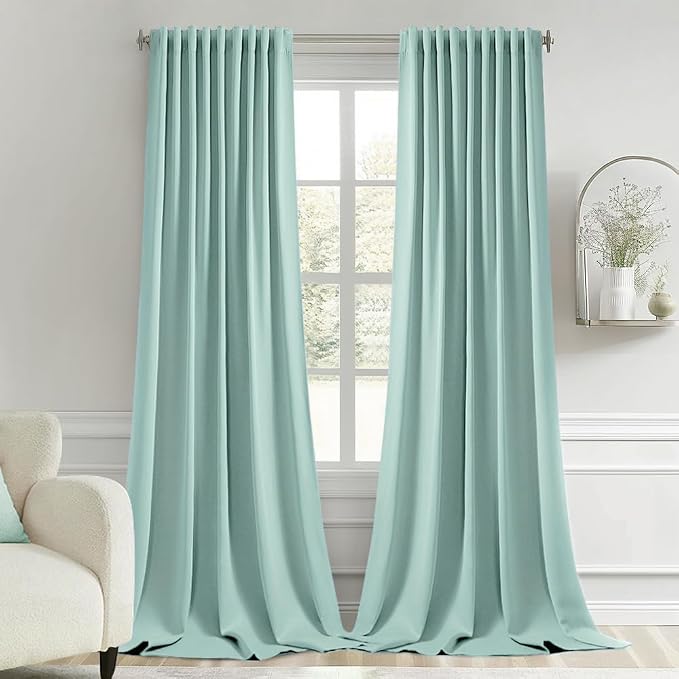 MIULEE Aqua Back Tab Blackout Curtain 96 Inch Long 2 Panels Set by MIULEE